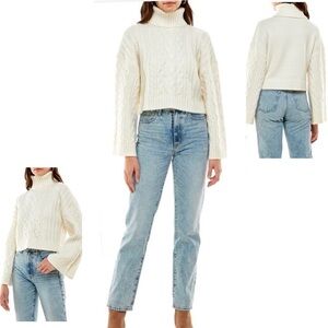 NWT WAYF Sweet Nothings Ivory Cable Turtleneck Crop Sweater